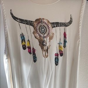 White Bohemian bull with feathers muscle tank